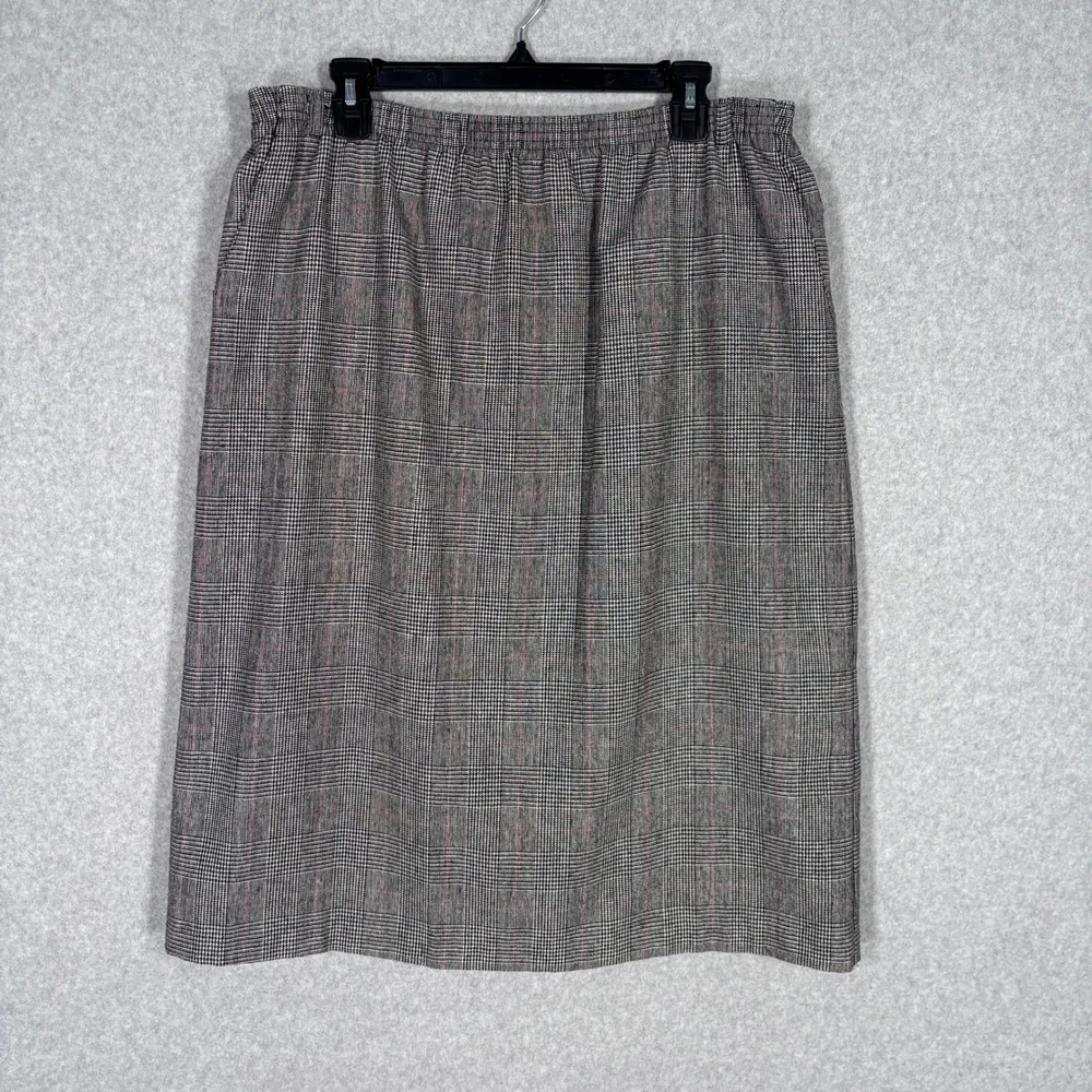 Vintage Alfred Dunner Midi Skirt 18 Plaid Pockets Wool Elastic Secretary USA